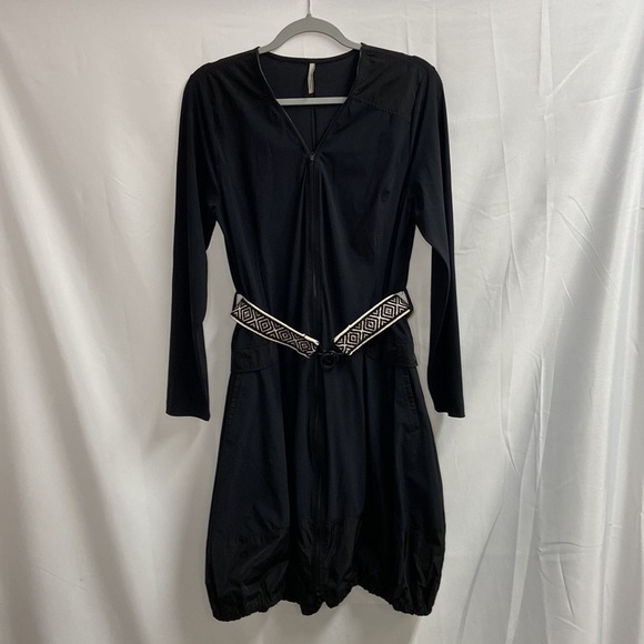 INDIES France Zip Front Long Sleeve Balloon Hem Dress Black Size 44 US 12